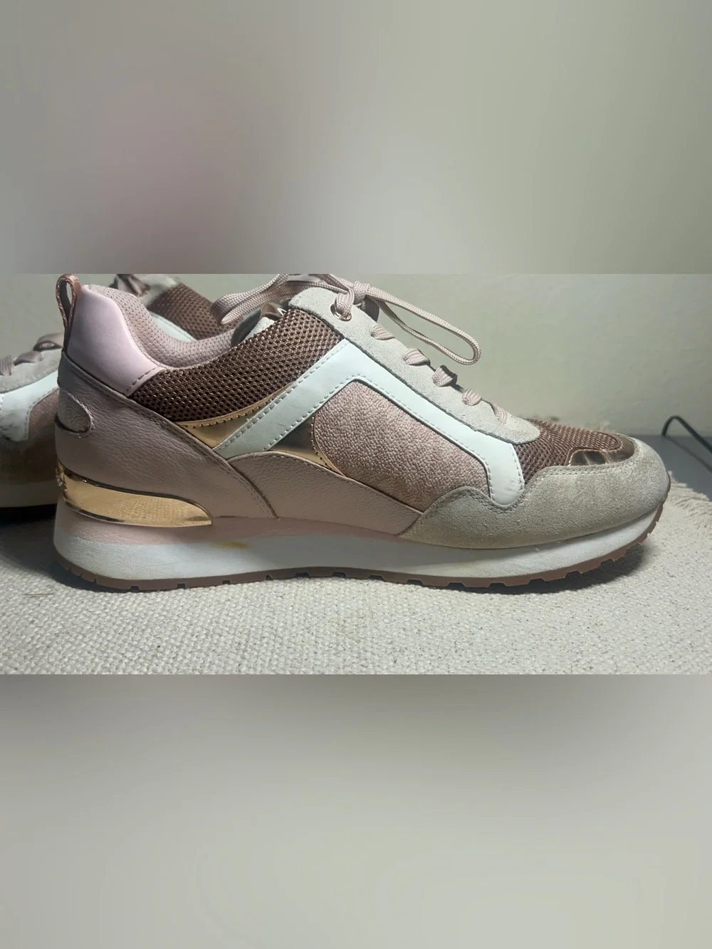 Michael Kors Blush Taupe Mixed-Material Logo Sneakers